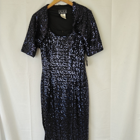 Alex Evenings NWT 2 Piece Garment Maxi Dress Black Navy Sequin Size 10 Women's - Picture 2 of 14